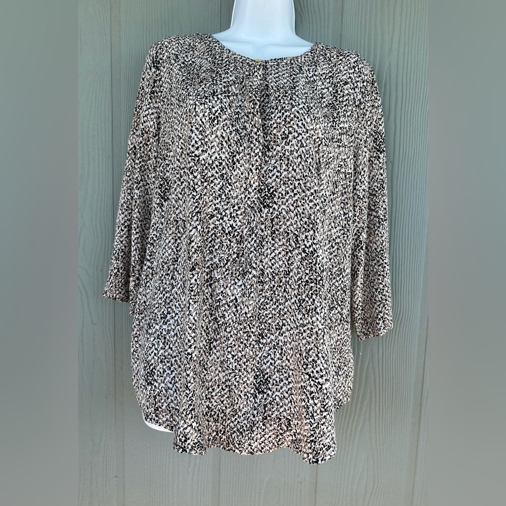143*. LIZ CLAIBORNE Women's Mixed-Print Popover 3/4 Sleeves Top